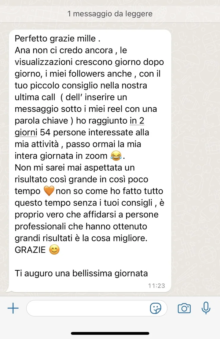 Messaggio anonimo di una cliente che racconta di aver raggiunto 54 persone interessate in due giorni